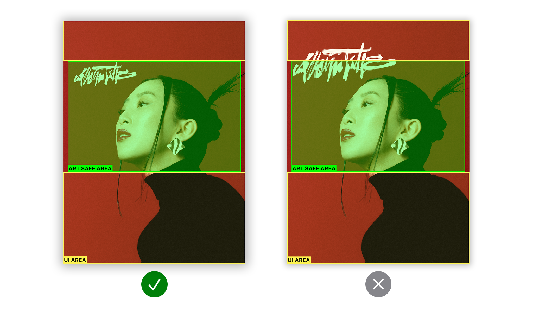  An album motion example with the incorrect and correct typography placement