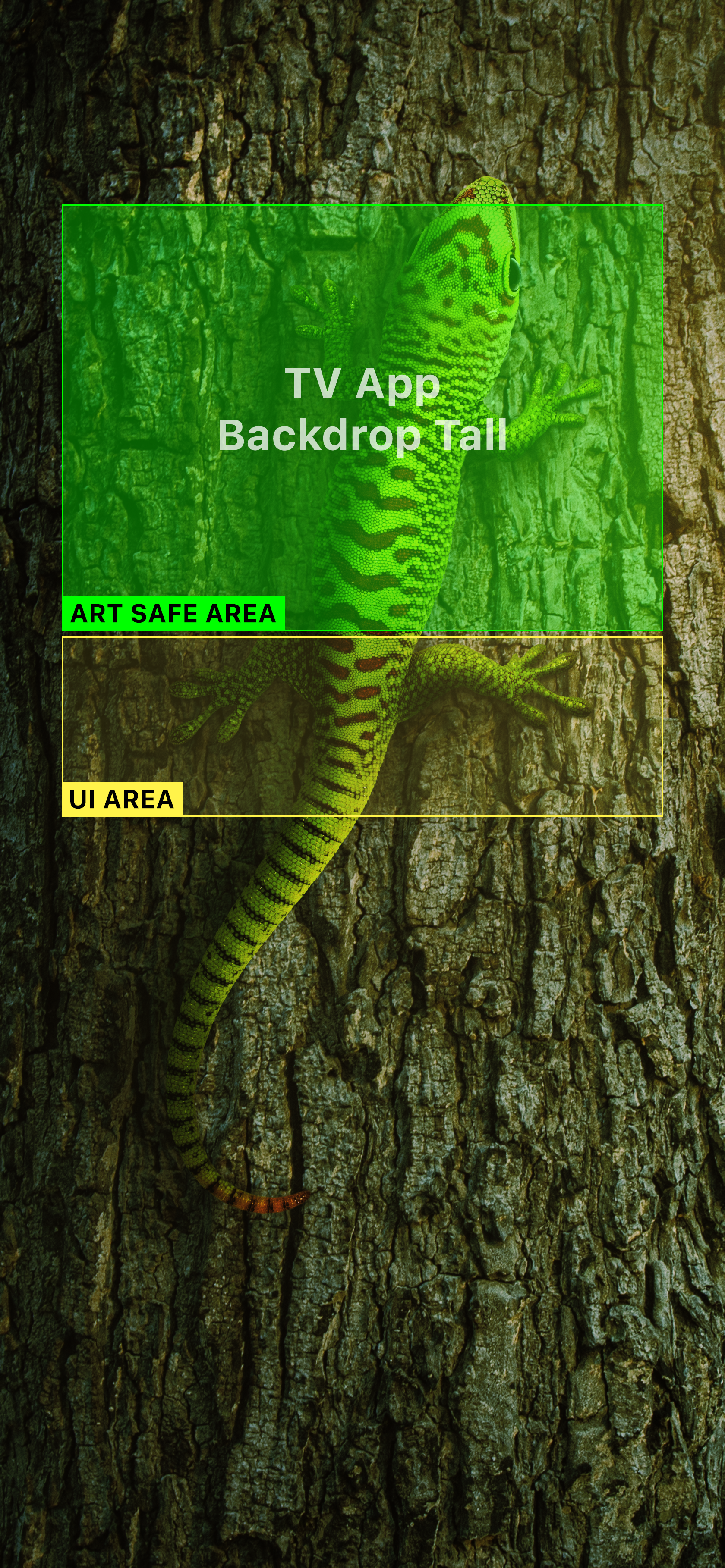 Photoshop template with safe areas in green, red, and yellow