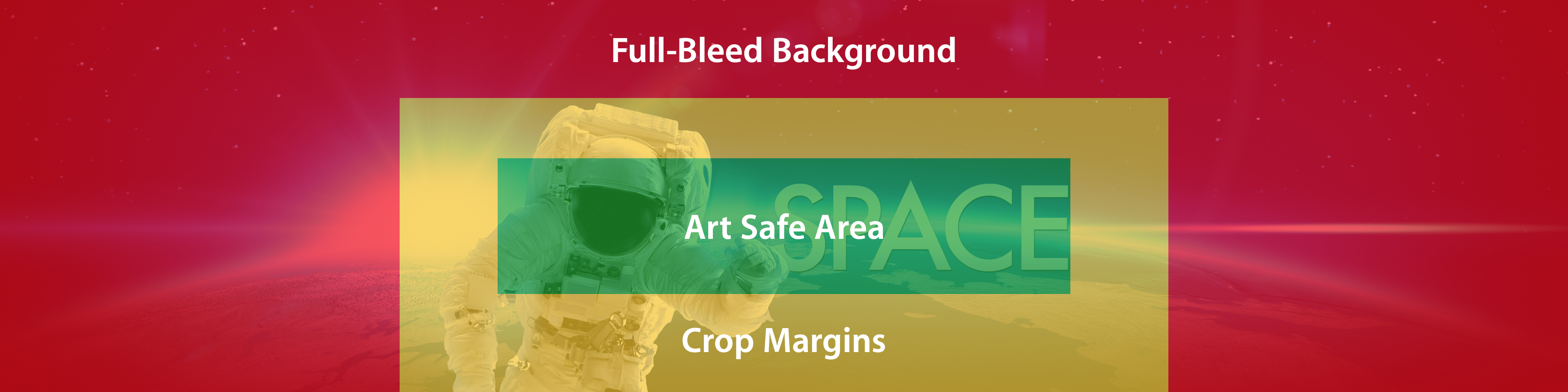 Template with full bleed background, art safe areas, and crop margins