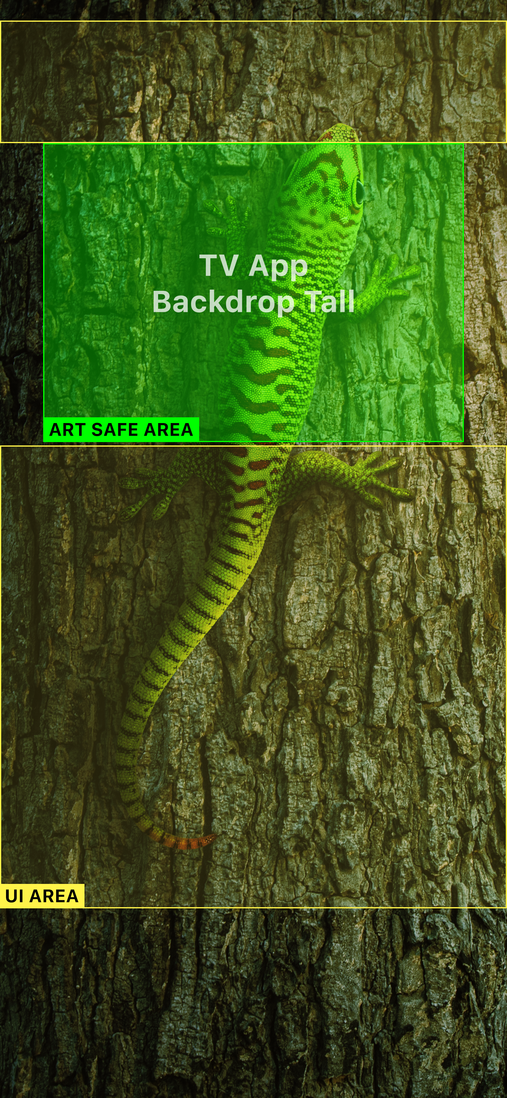 Photoshop template with safe areas in green, red, and yellow