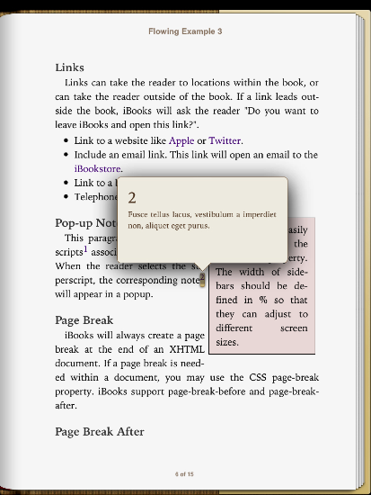 Example of a pop-up footnote displayed on an Apple Books document
