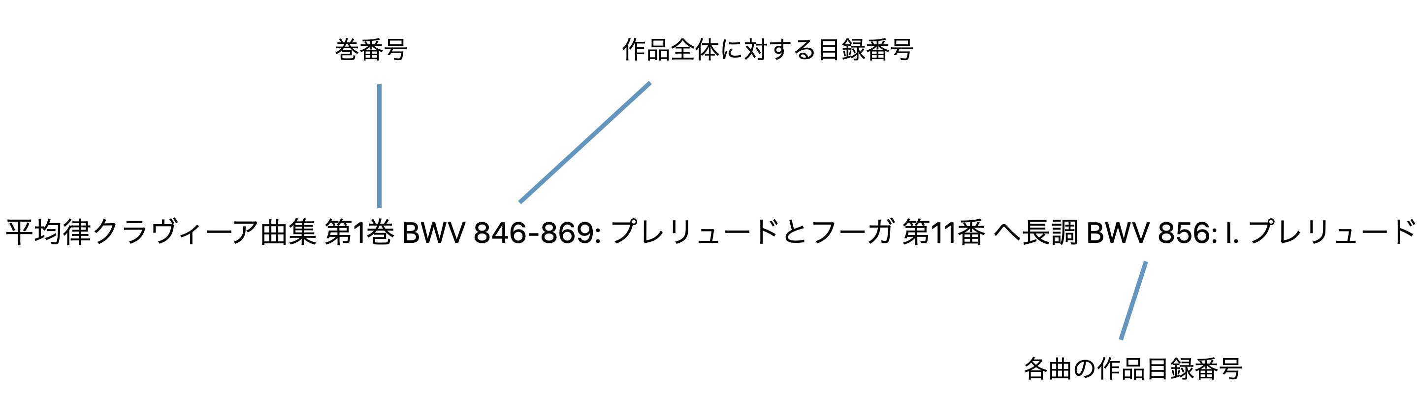 数階層で表現されるクラシック作品のタイトルにおいて、階層と階層の間にコロンを入れた表記例。