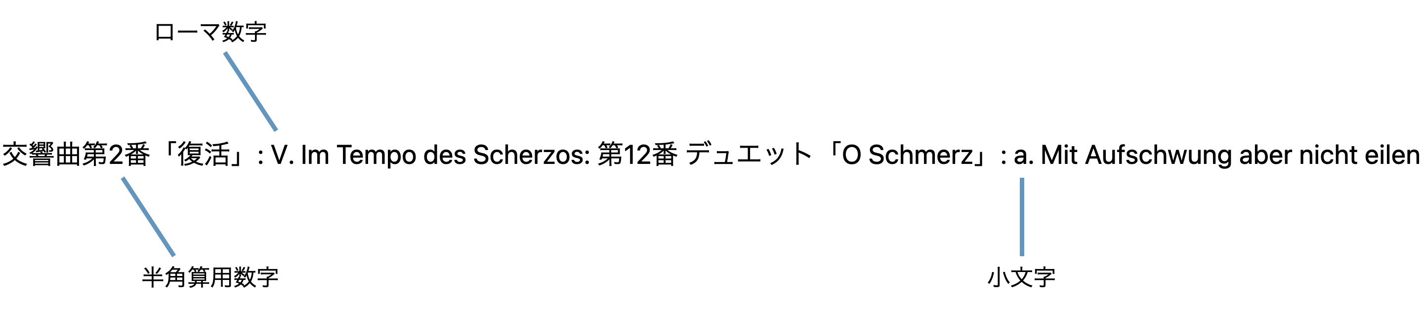 数階層で表現されるクラシック作品のタイトルにおいて、階層と階層の間にコロンを入れた表記例。