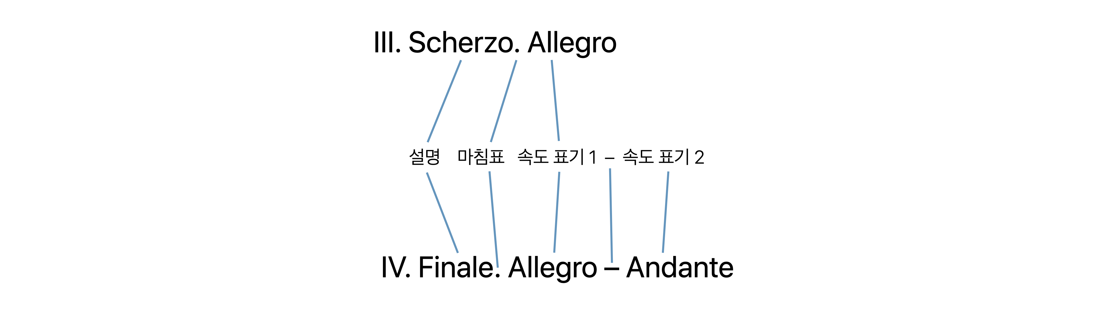 클래식 작품의 확장된 악장 제목의 형식 지정에 대한 대한 예시.