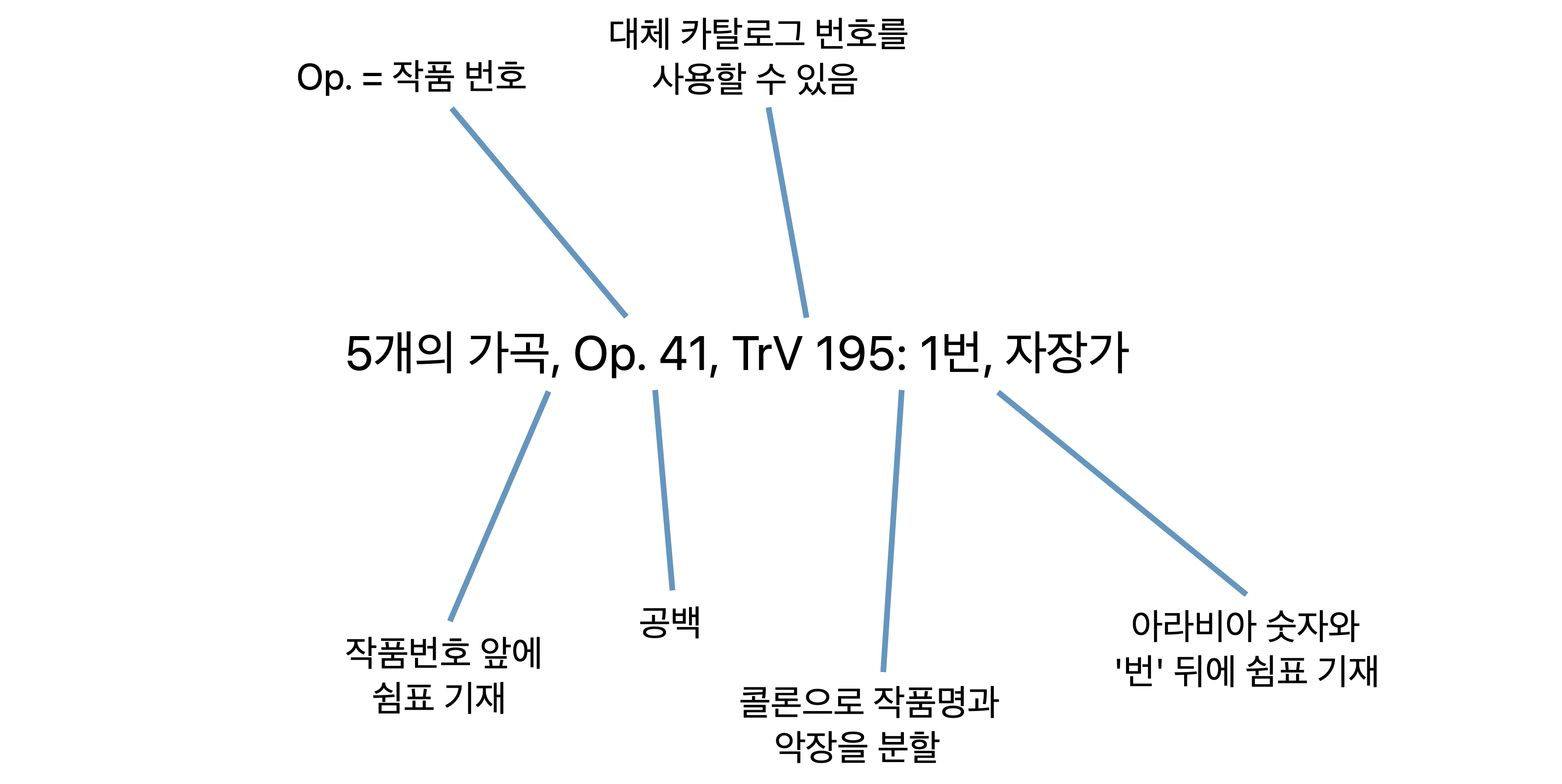 클래식 작품의 연가곡 제목 형식 지정에 대한 예시.