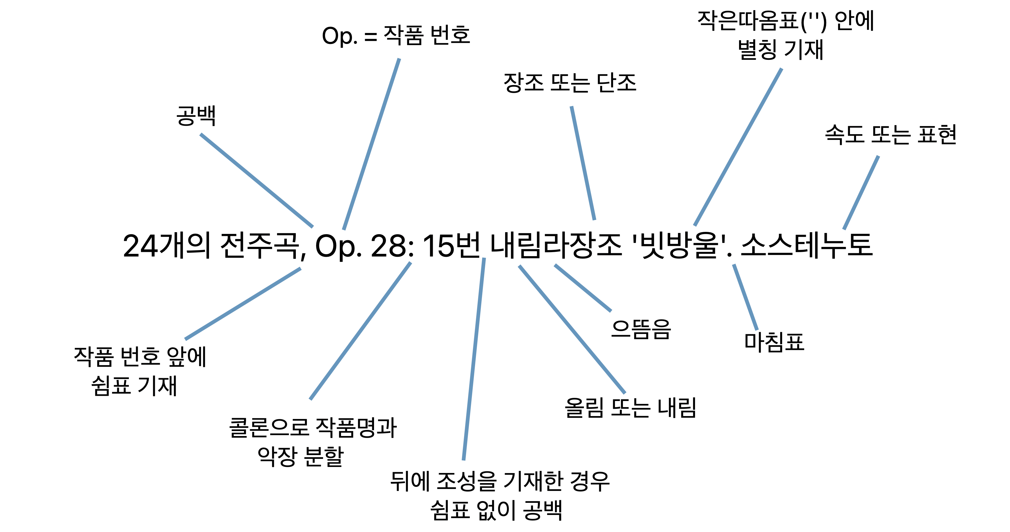번호로 구성된 클래식 작품의 제목 형식 지정에 대한 예시.
