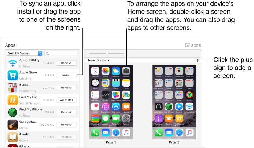 Picture of interface for syncing apps in iTunes