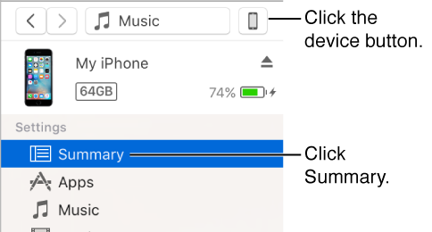 A picture of the device button with Summary selected in the sidebar