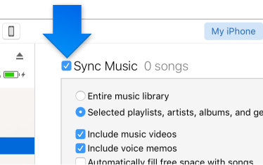 Click a button to select the kind of content you want to sync, then select the sync checkbox and select the items you want to sync automatically