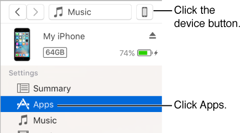 A picture of the device button with Apps selected in the sidebar