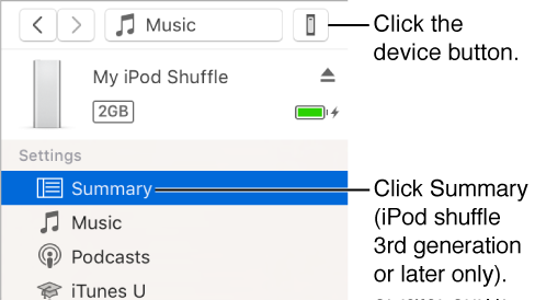 A picture of the device button with Summary selected in the sidebar 