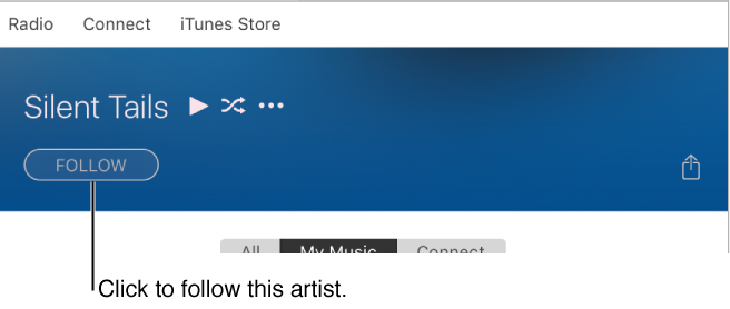The Follow button on an artist's page