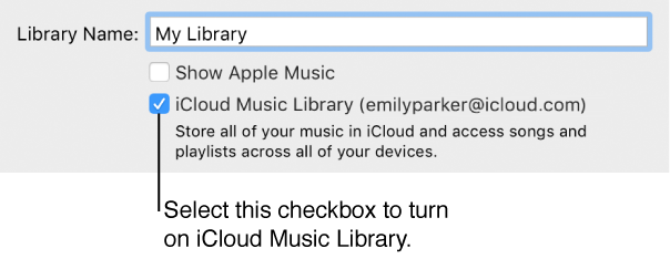 The iCloud Music Library checkbox in General Preferences
