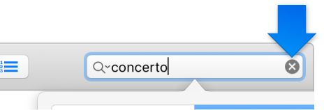 The search field with text typed in and an arrow pointing to the delete icon