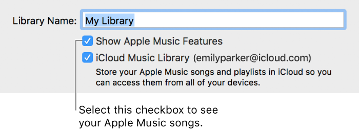 The iCloud Music Library checkbox in General Preferences.