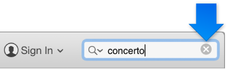 The search field with text typed in and an arrow pointing to the delete icon