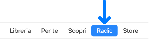 Pulsante Radio nella barra di navigazione.