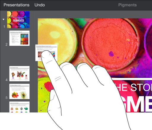 Image of finger dragging slide thumbnail from slide navigator