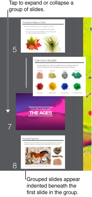 Slide navigator showing indented slide and line on the left.
