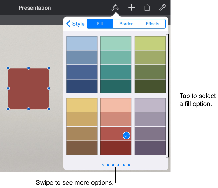 Controls for filling objects with colors