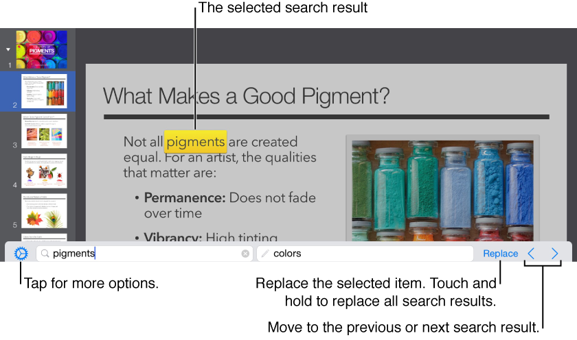 Controls for finding and replacing text