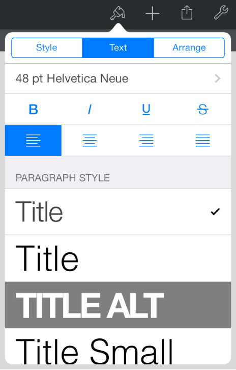 Paragraph Styles pop-up menu. 