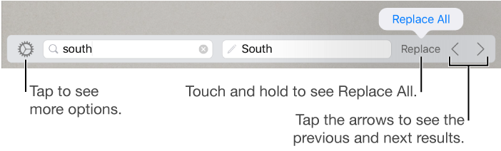 Controls for finding and replacing text