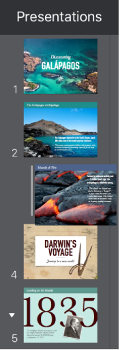 Slide navigator showing an indented slide with a line on the left.