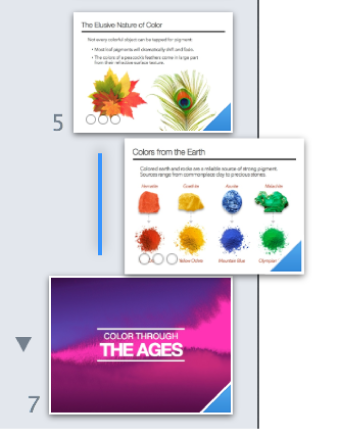 Slide navigator with line next to indented slide