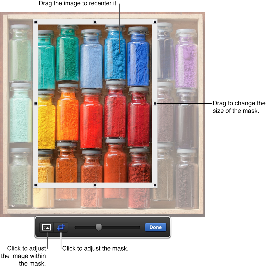 Mask controls over a photo