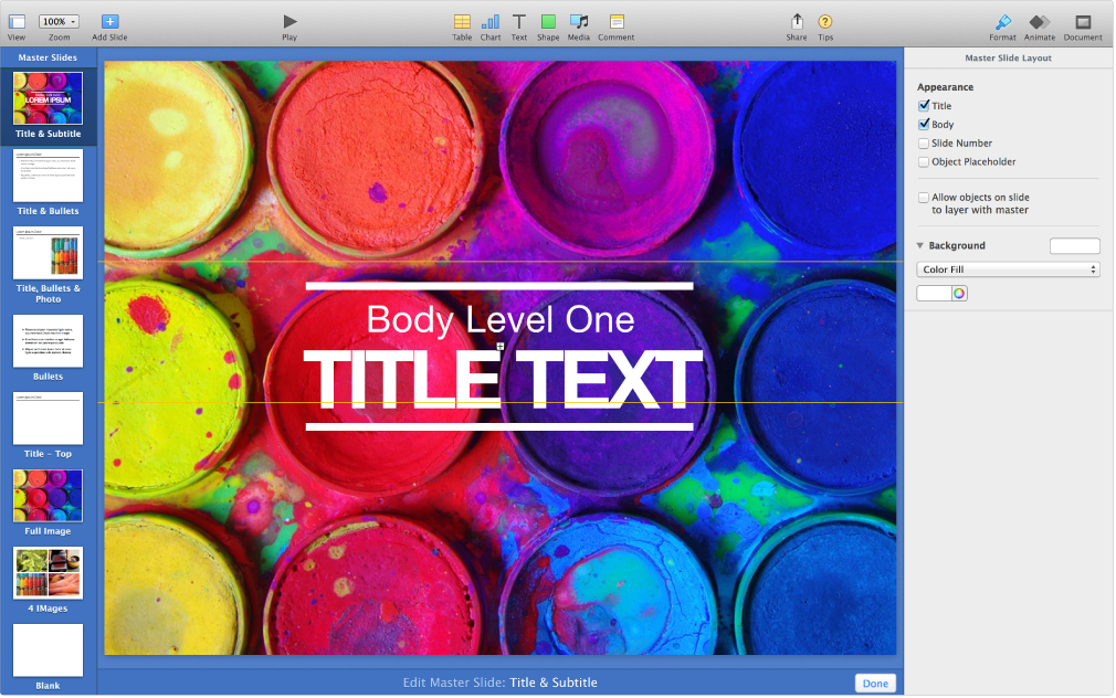 Edit master slide mode
