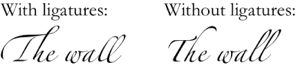 Text with and without ligatures.
