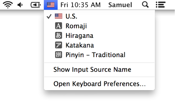 The Input menu in the upper-right corner of the menu bar.