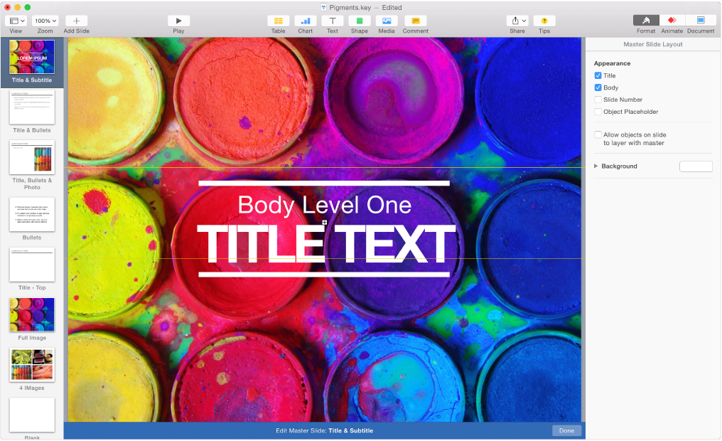 Edit master slide mode