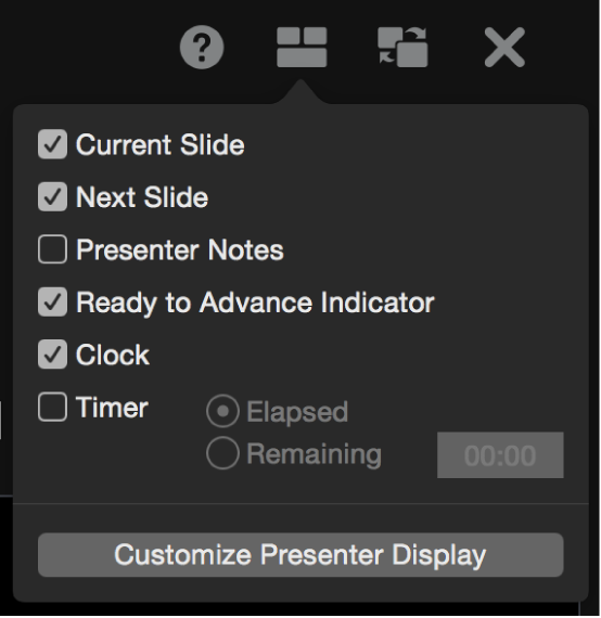 Presenter display options list