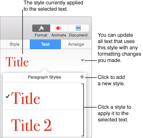 Paragraph Styles pop-up menu. 