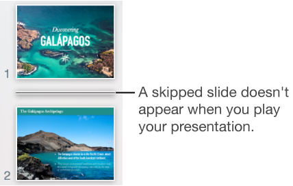The slide navigator with a skipped slide showing as a horizontal line