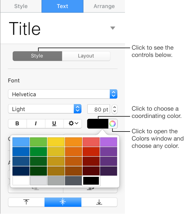 Controls for choosing predesigned colors or any color