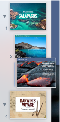 Slide navigator showing an indented slide with a line on the left