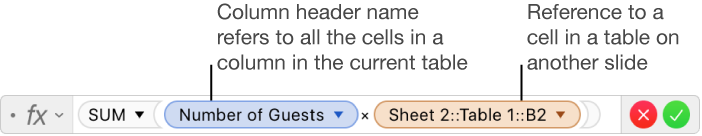 The Formula Editor showing a formula that refers to a column in one table and a cell in another table