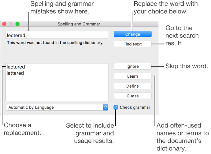 The Spelling and Grammar window