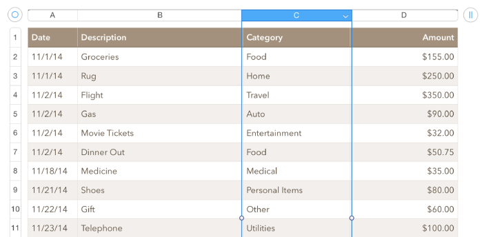 A table with the selection handle in the upper-left corner