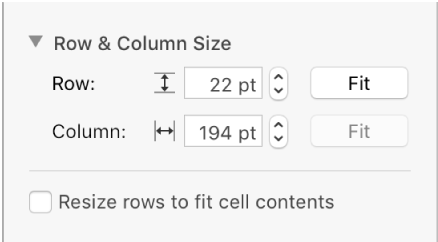 The dialog for setting a precise row or column size