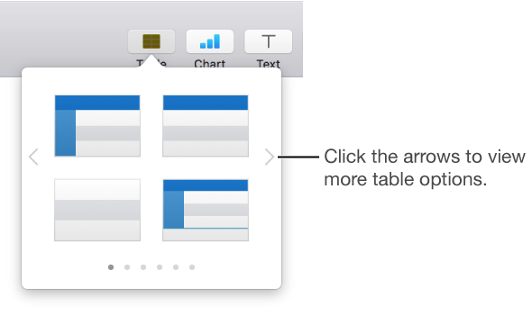 The Table Styles pane with navigation arrows on the left and right