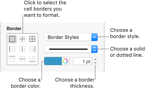 The Sidebar controls for changing the look of cell borders.
