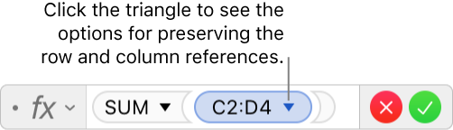 The Formula Editor showing how to preserve the row and column of a range references.