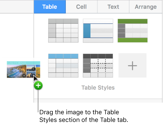 Dragging an image into the table styles to create a new style.