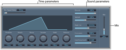 Figure. EnVerb window, showing mix, sound, and time parameters.