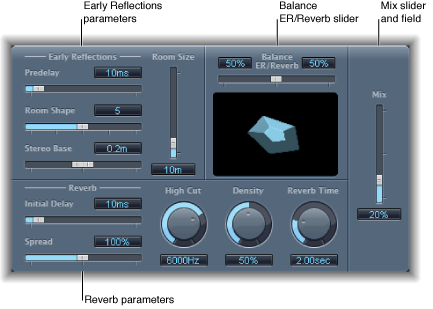 Figure. GoldVerb window, showing main parameter areas.