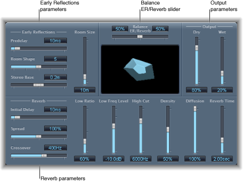 Figure. PlatinumVerb window, showing main parameter areas.
